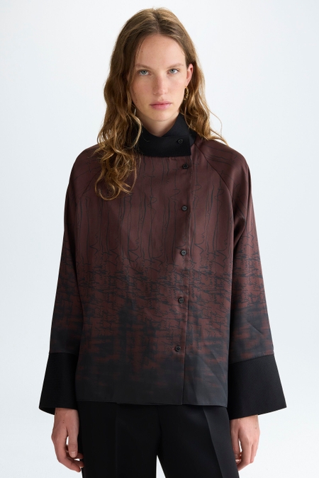 LETTERING PRINTED OVERSIZE TWILL BLOUSE