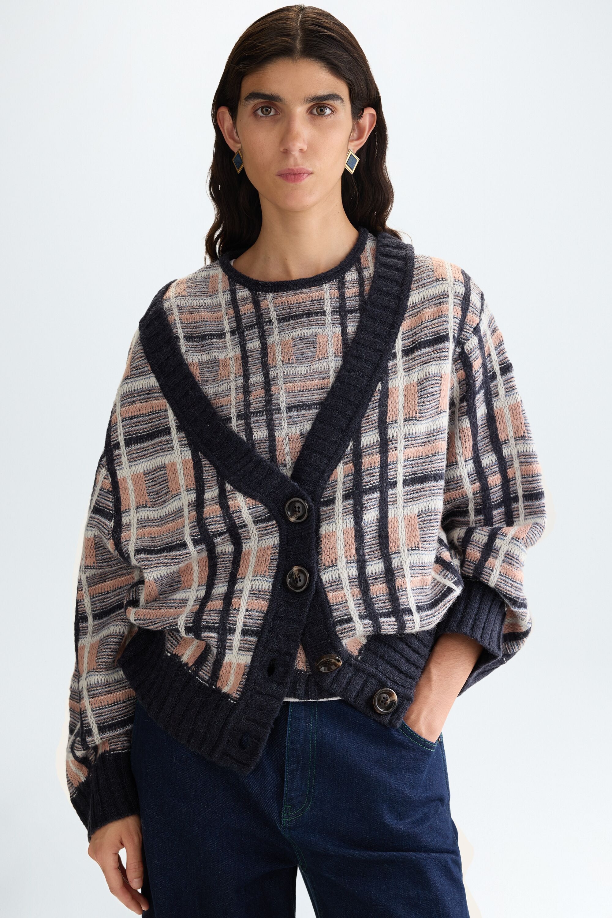 Jacquard oversized short cardigan - MULTICOLOR