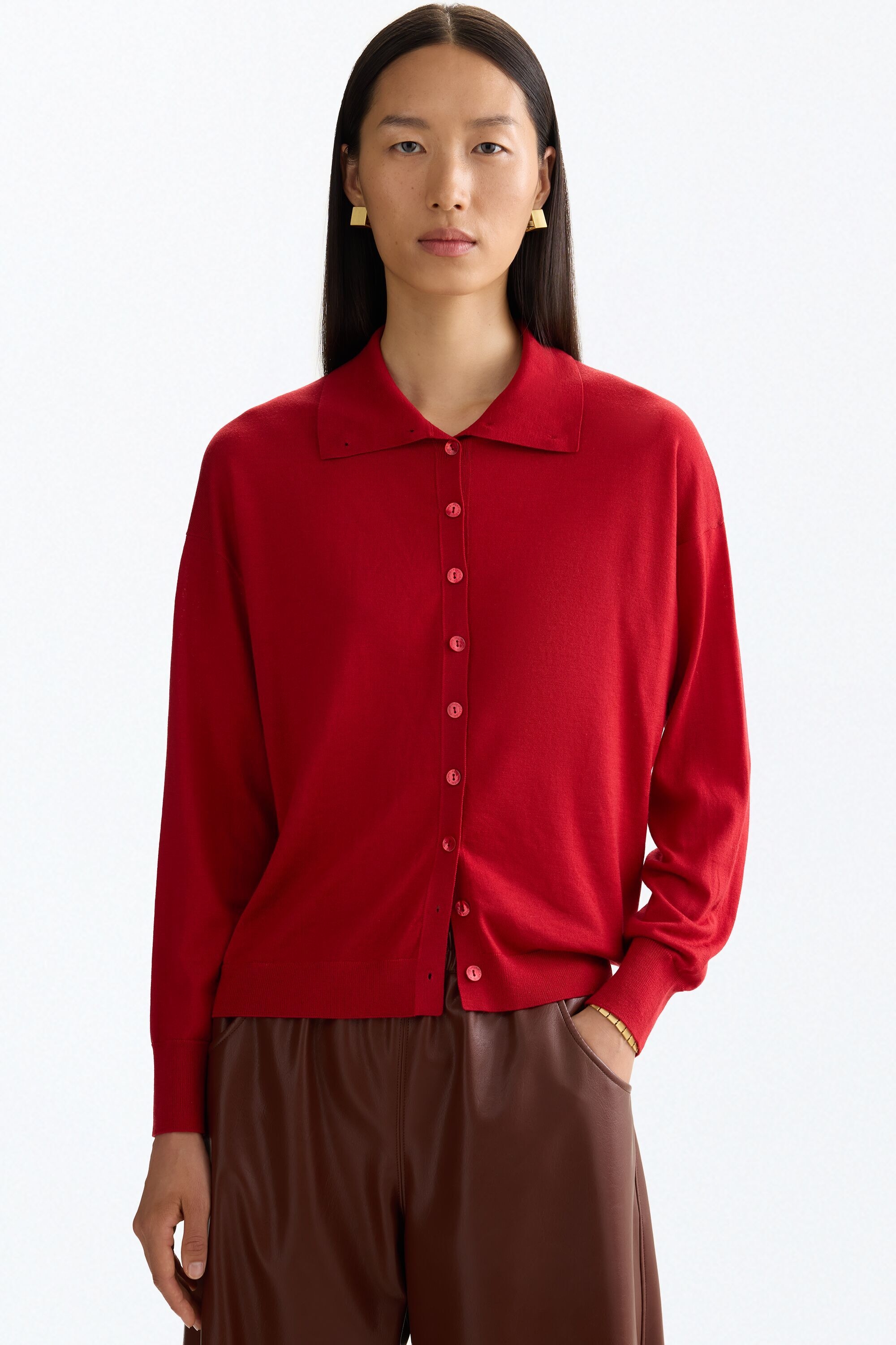 Merino wool straight-fit short cardigan