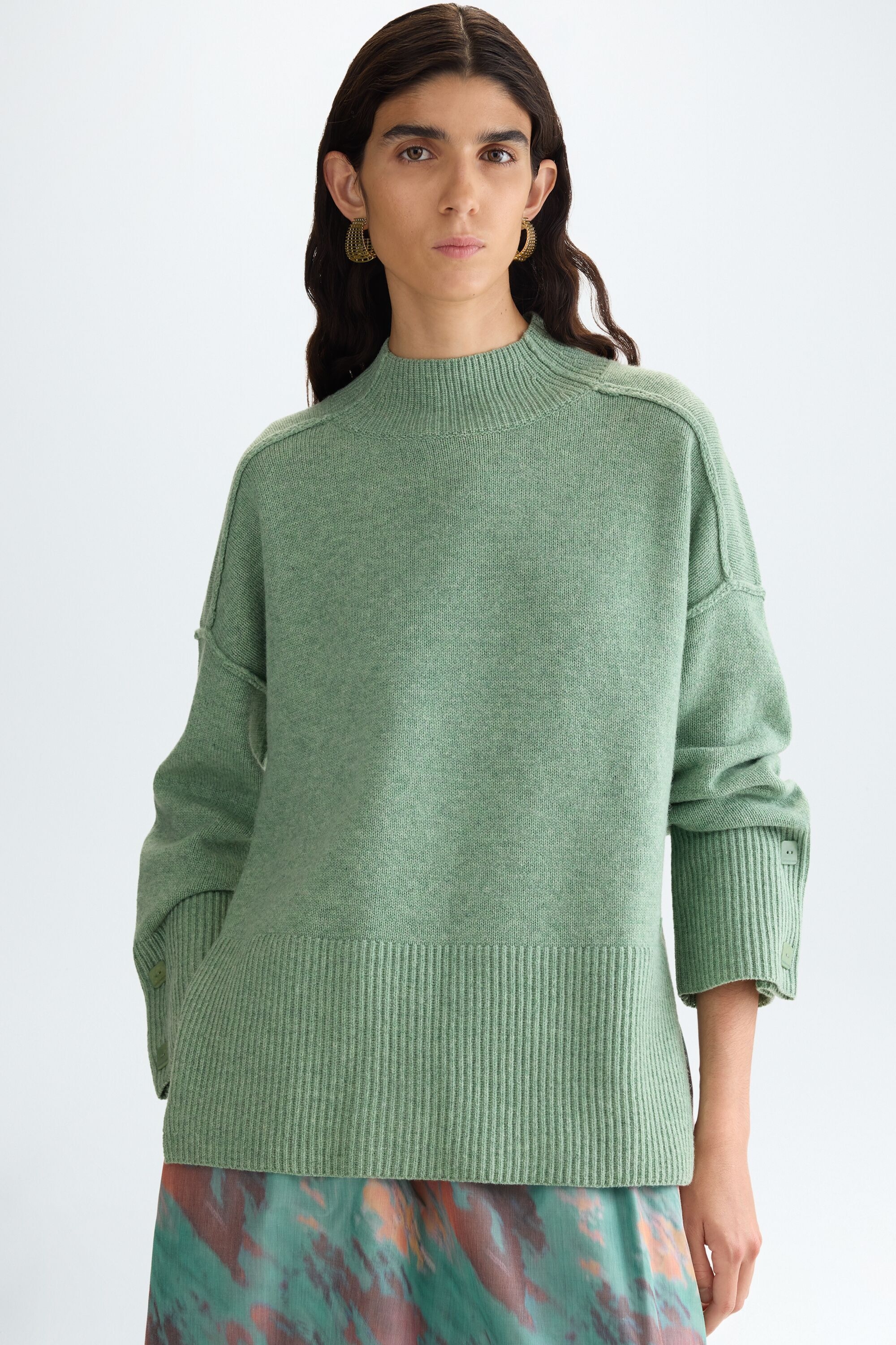 Wool straight-fit mock-neck sweater - AQUAMARINE GREEN