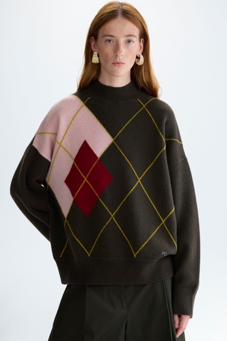 DIAMOND INTARSIA OVERSIZE SWEATER