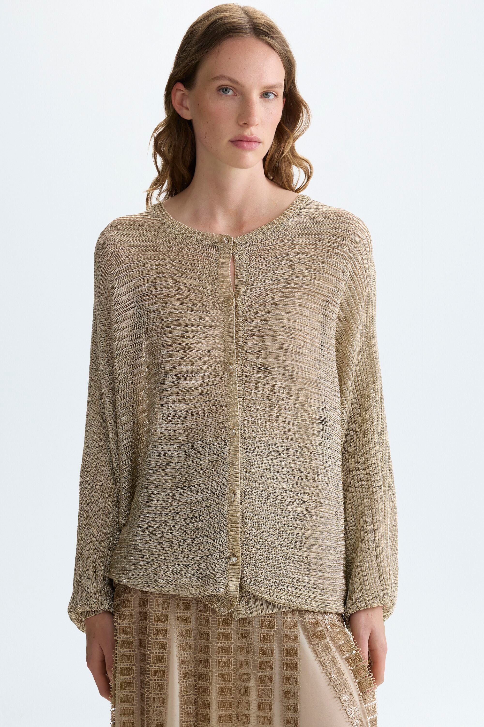 Metallic knit oversize jacket gold - Purificacion Garcia Luxembourg