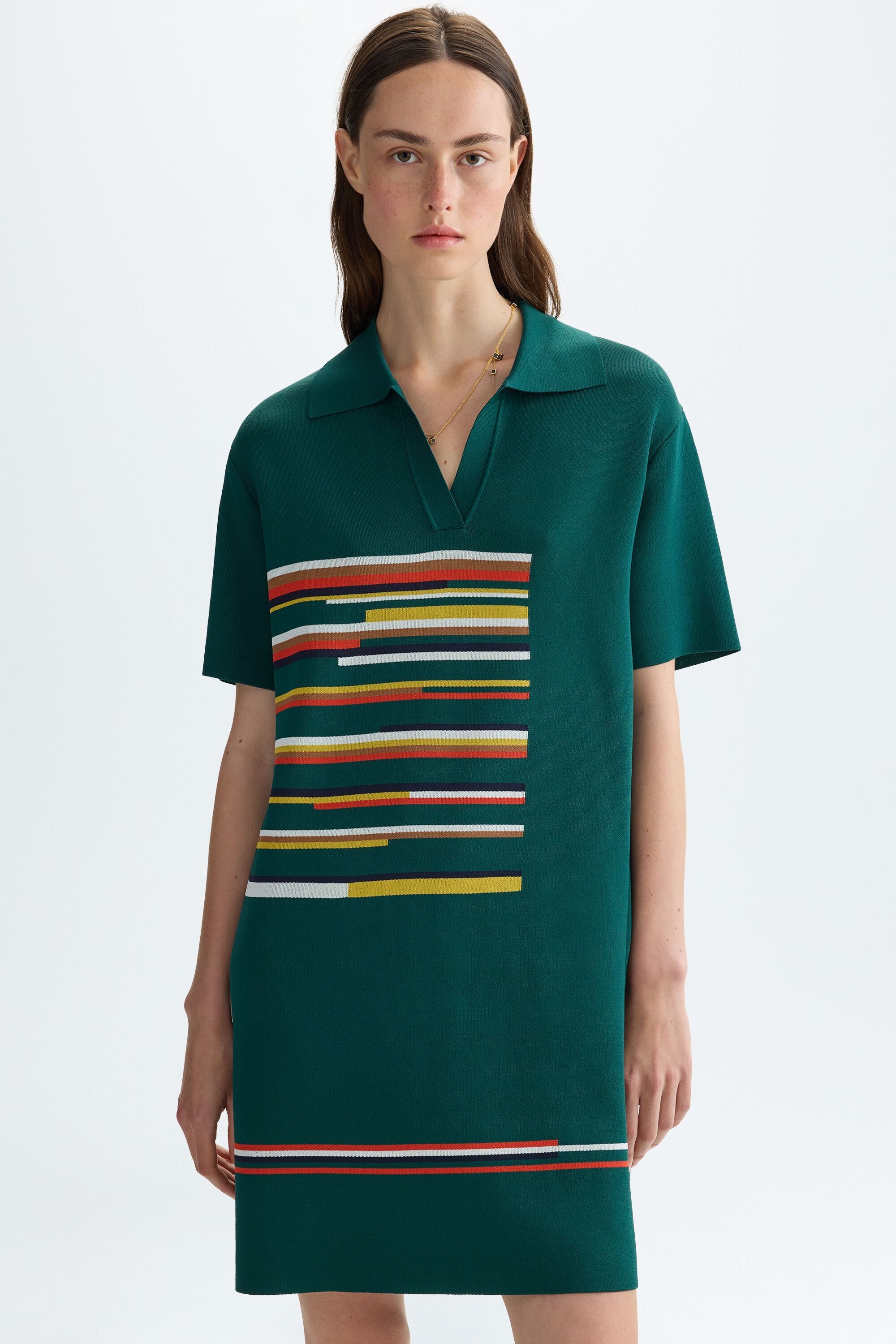 Cube stretch knit jacquard short dress