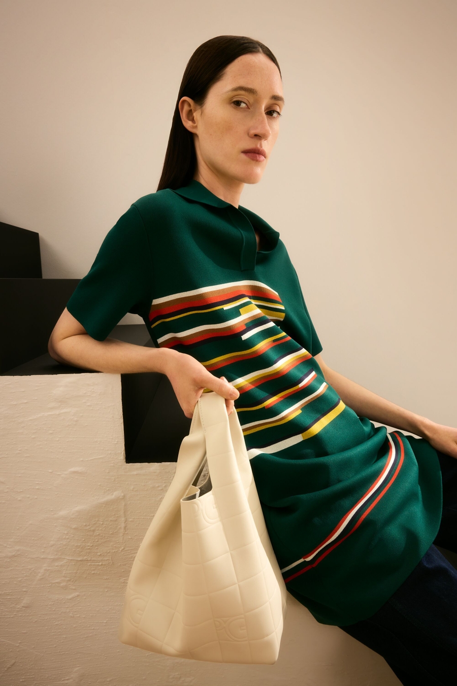 CUBE STRETCH KNIT JACQUARD SHORT DRESS