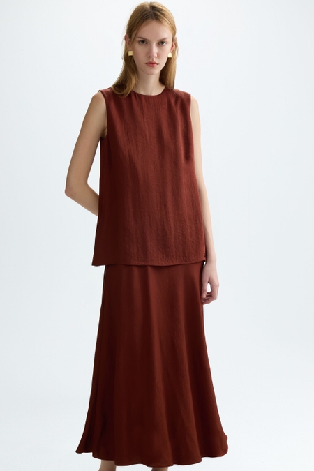 TWO-PIECE FLOWY TWILL MIDI DRESS