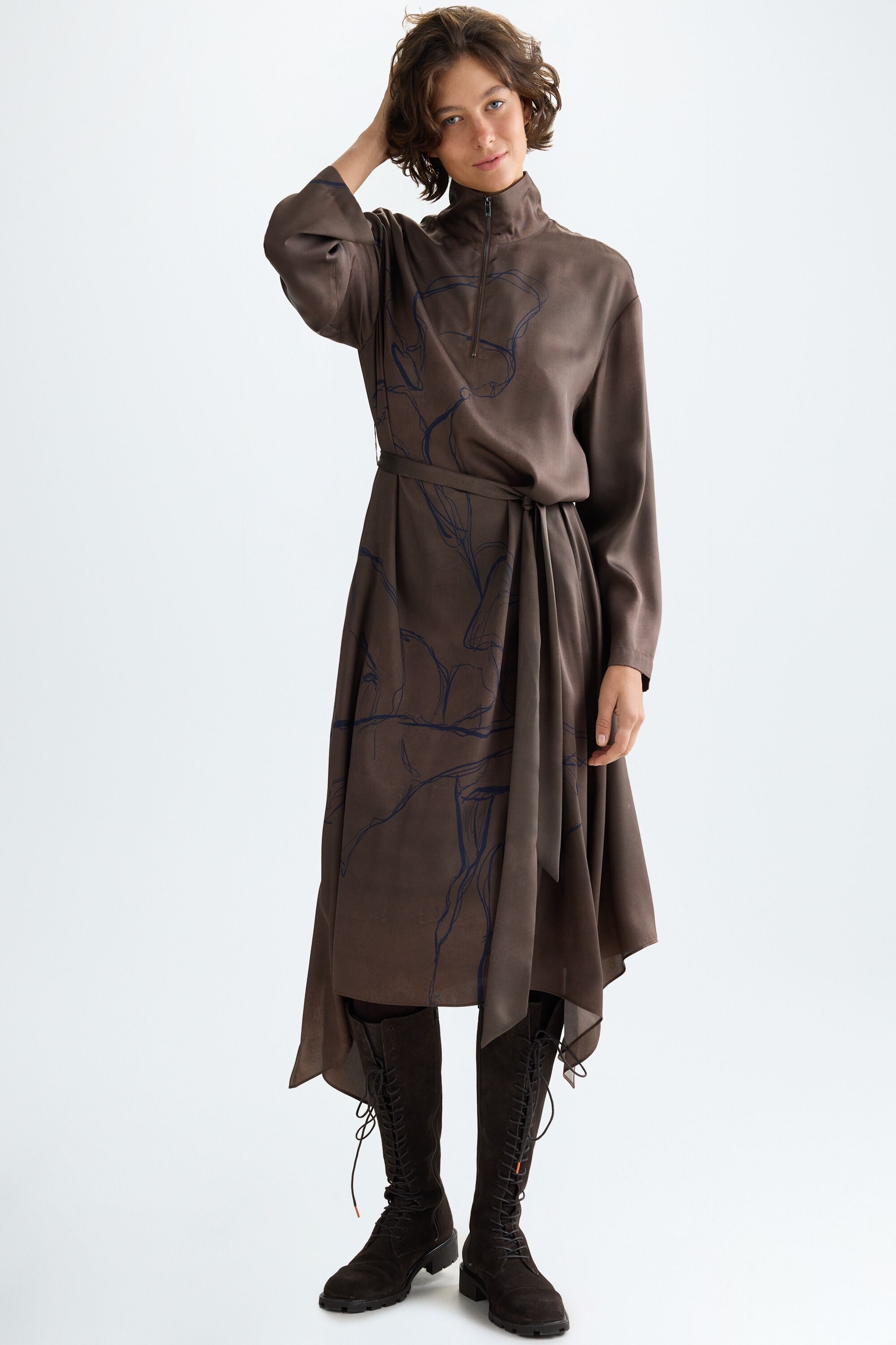 Cala print twill A-line midi dress