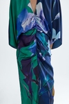 Print twill fitted kaftan-style dress