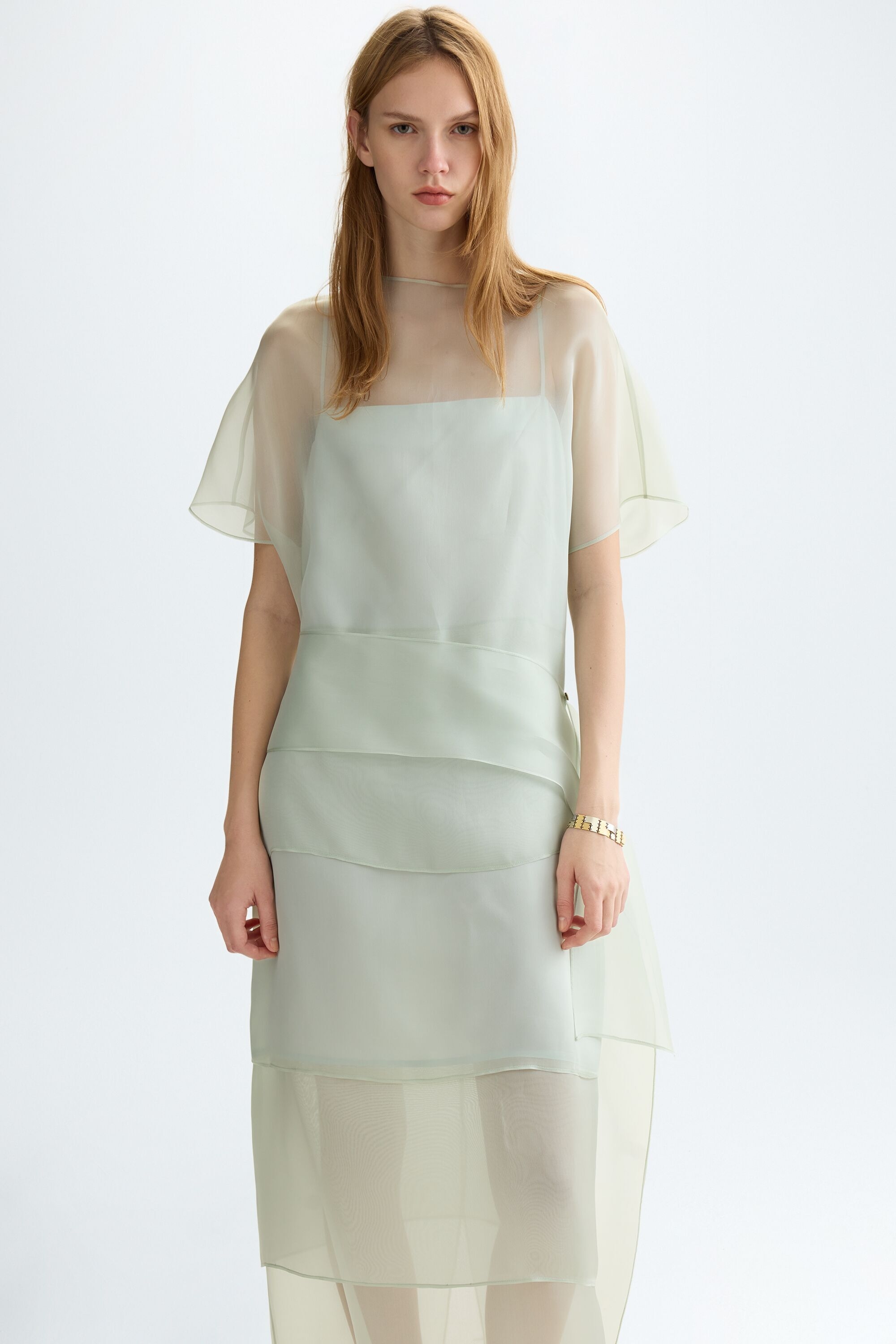 Layered silk organza fitted dress