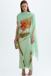 Print twill fitted dress with scarf