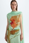 Print twill fitted dress with scarf