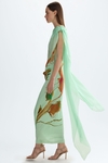 Print twill fitted dress with scarf