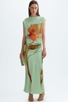 Print twill fitted dress with scarf