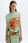 Print twill fitted dress with scarf