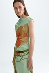 Print twill fitted dress with scarf