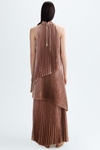 Pleated lamé halter dress