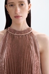 Pleated lamé halter dress