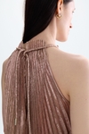 Pleated lamé halter dress