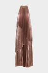 Pleated lamé halter dress