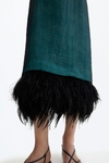 Organza straight-fit dress with feathers