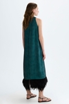 Organza straight-fit dress with feathers