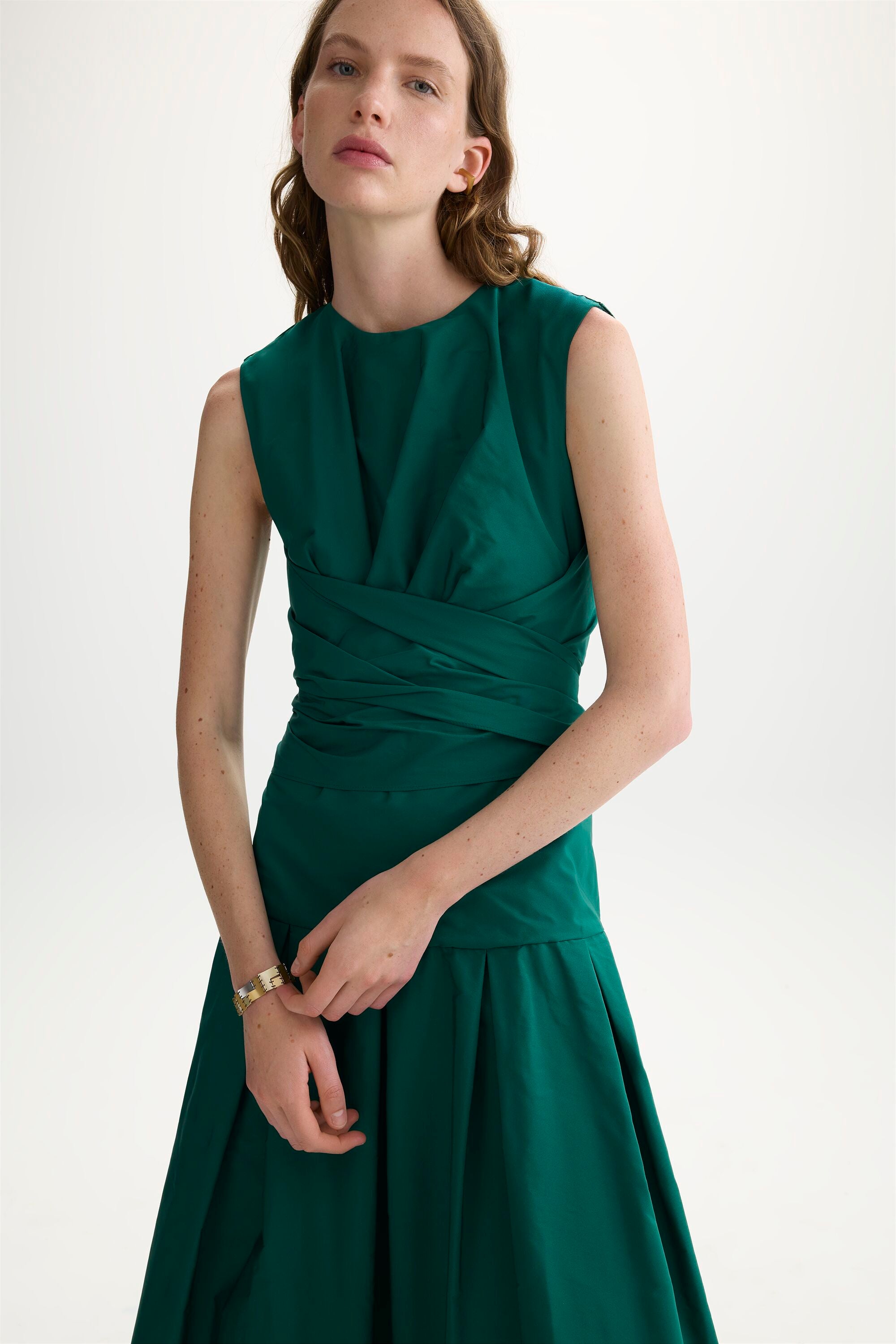 Taffeta fitted midi dress green - Purificacion Garcia Austria