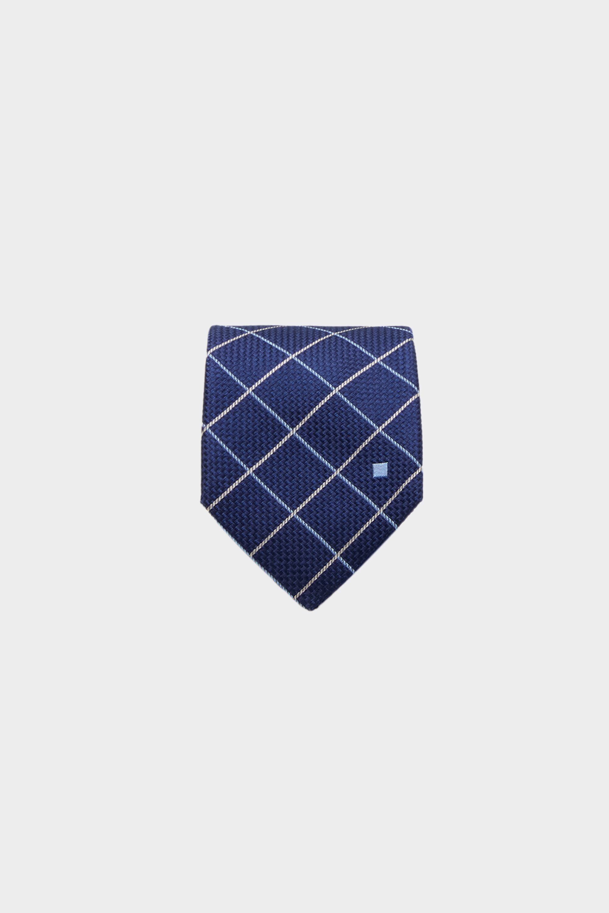 Windowpane chequered textured silk tie