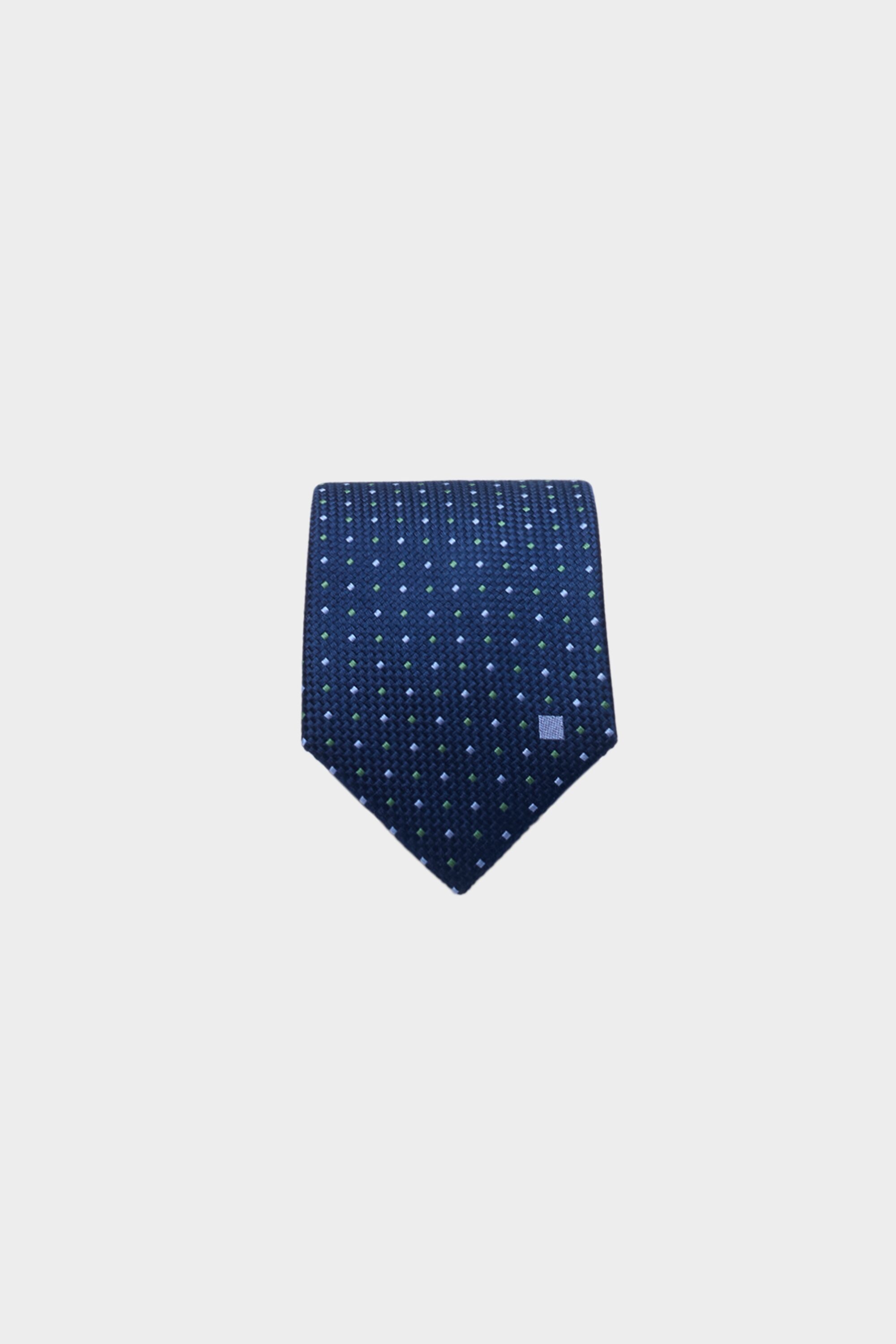 Mini cubes silk tie - NAVY BLUE/SKY BLUE/GREEN